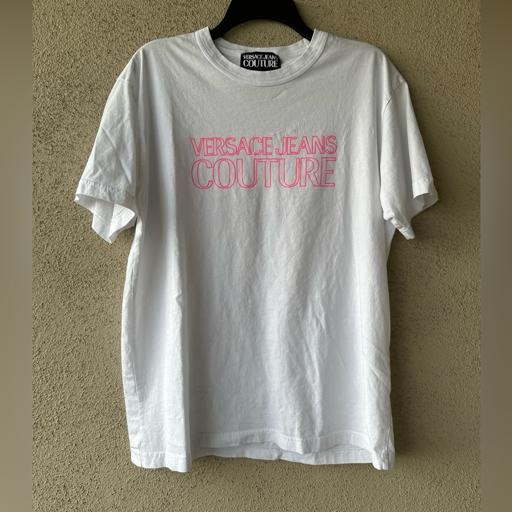 Mens Versace Jeans Couture Icon Logo Crewneck T-Shirt White/Pink LARGE